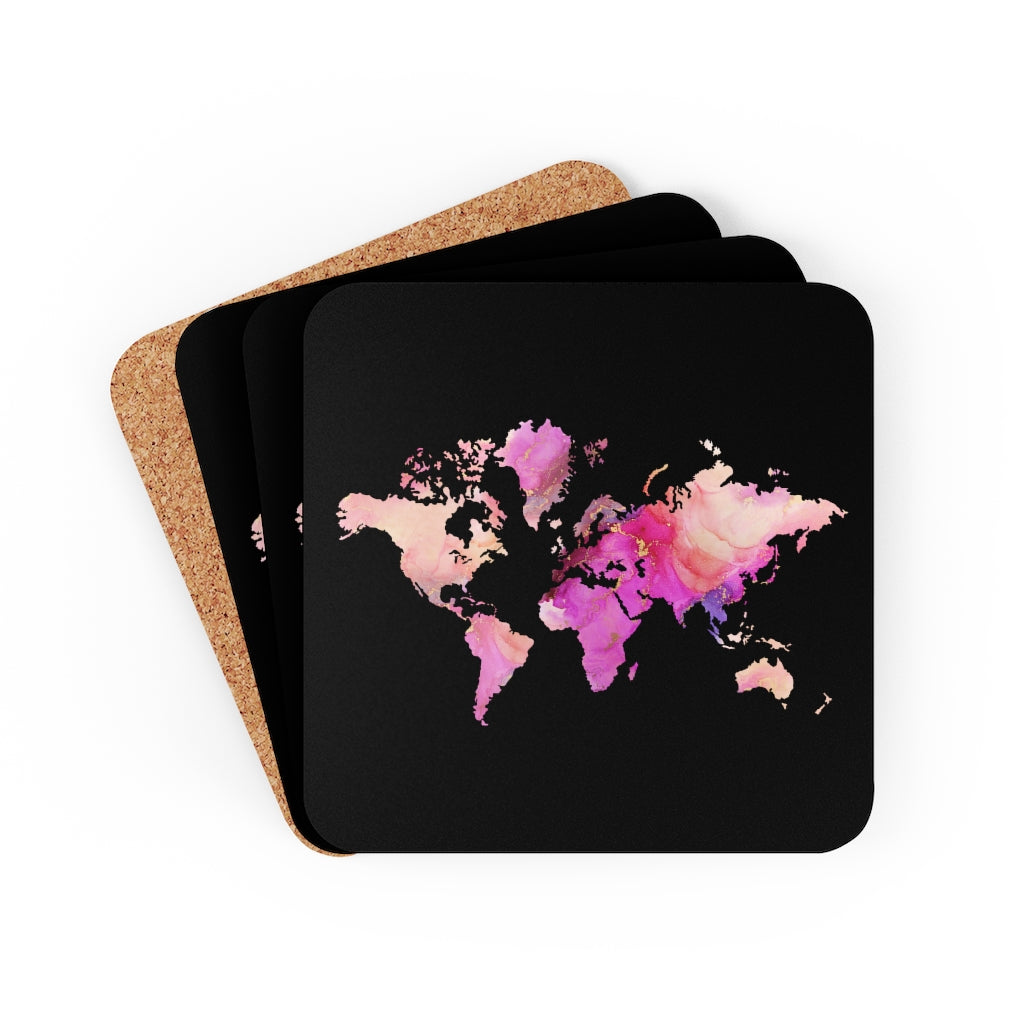World Pink Corkwood Coaster Set