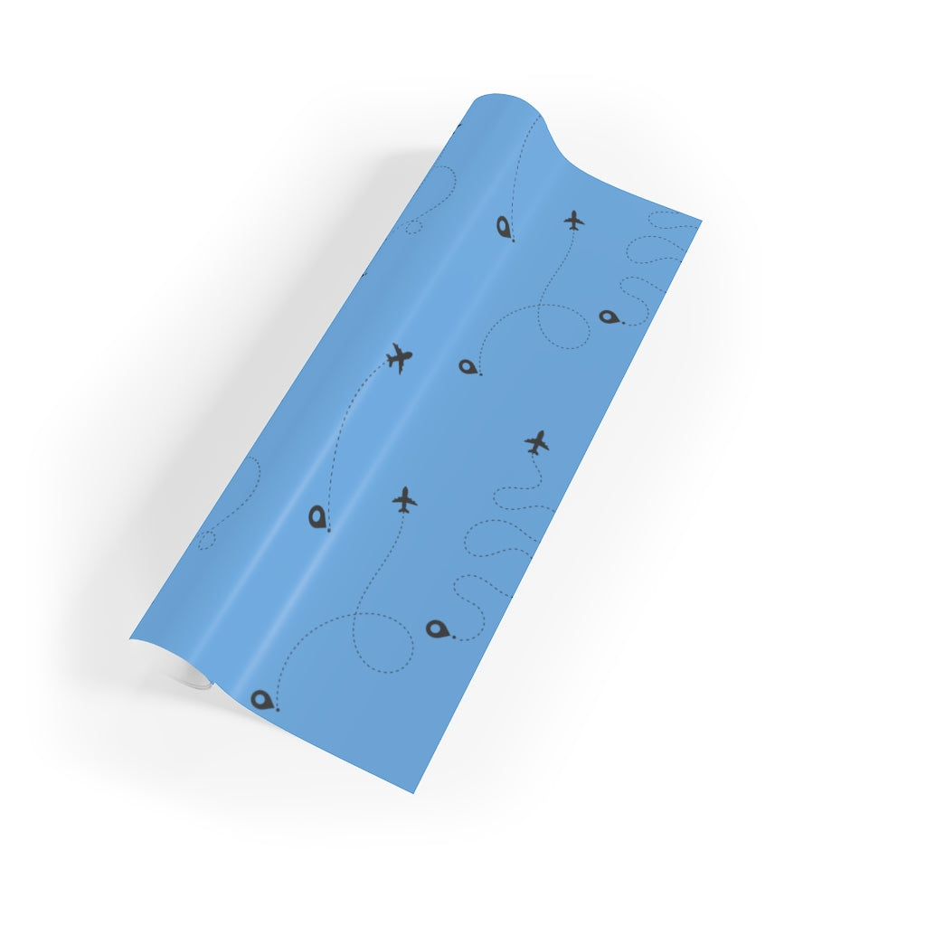 Airplane Routes Gift Wrap - 28" x 39" Roll - Blue Skies