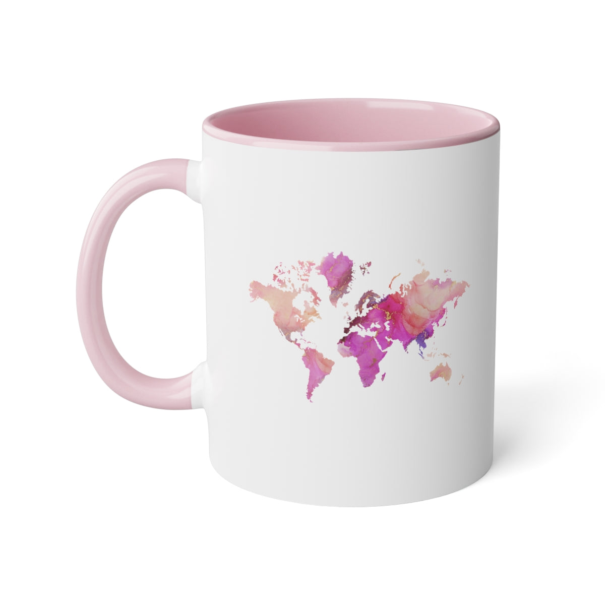Whole New World Mug, 11oz, White with Pink Handle (and Interior)